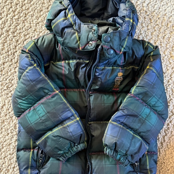 🧸💙Ralph Lauren Polo Bear Polo Tartan Down Jacket size 3T💙🧸 - Picture 3 of 9